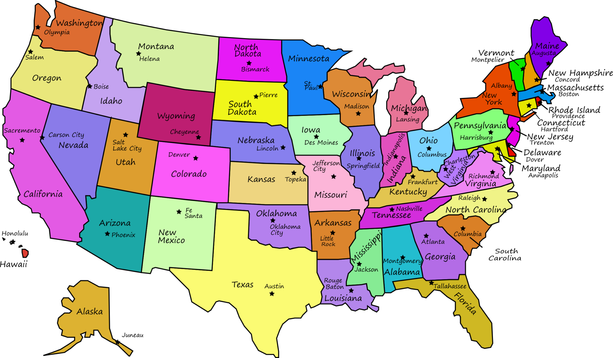 Clipart United States Map With Capitals And State Names | Gallery Wall Blog